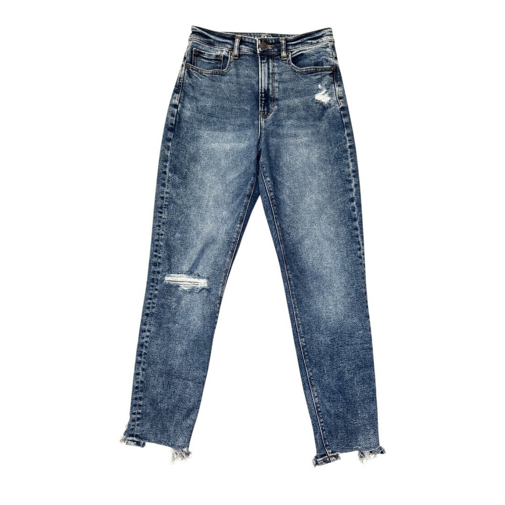 American Eagle Highest Rise Mom Jeans Medium Wash Distressed‎ Frayed Hem 2